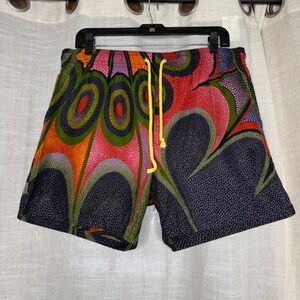 Vintage Bullock & Jones Abstract Swim Trunks Shorts Geometric 5" Italy Medium